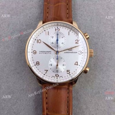 IWC Schaffhausen White Face Rose Gold Case Brown Leather Swiss 7750 Watch